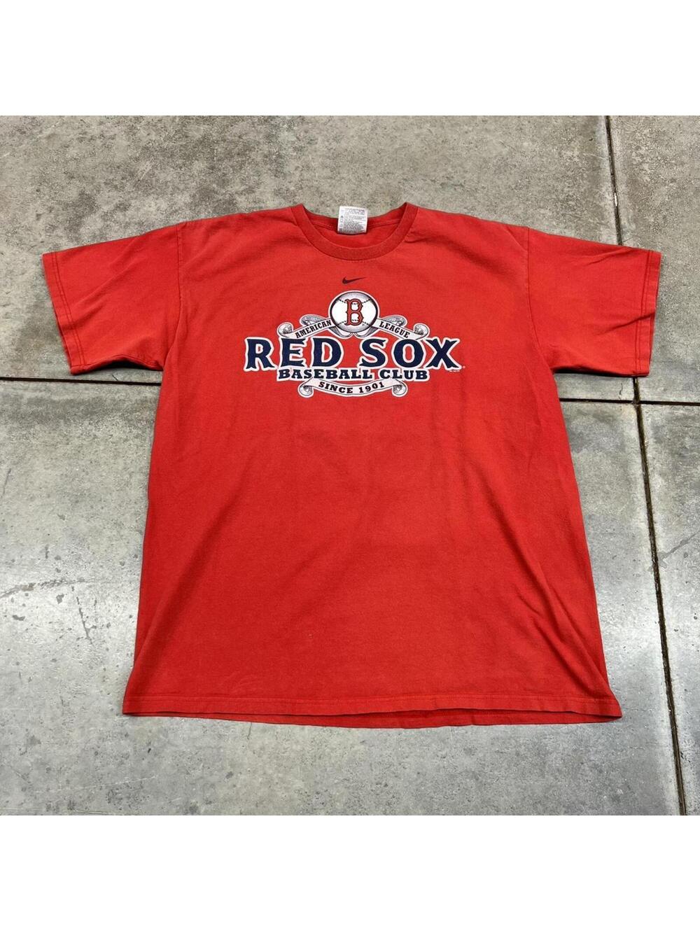 vintage boston red sox nike center swoosh baseball club red shirt size large